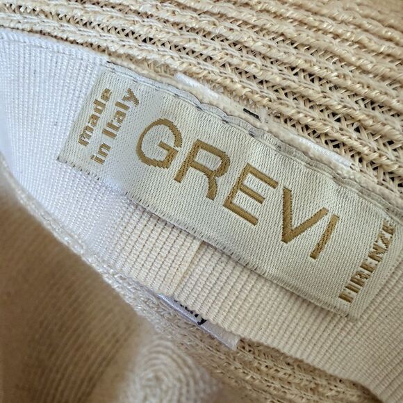 Grevi Wide Brim Sun Hat Beige Brown Leather Band Made In Italy Sz S 100% Hemp main image 5